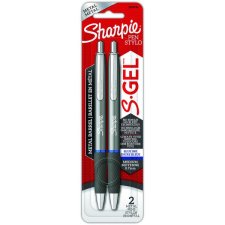 Sharpie&reg; S-Gel&reg; Metal Retractable Pens, 0.7mm, Blue/Grey, 2/pkg