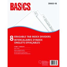 Basics&reg; Erasable Tab Index Dividers, White, 8 Tabs