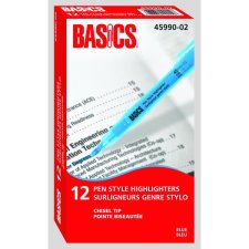 Basics&reg; Pen Style Highlighters, Blue, 12/bx