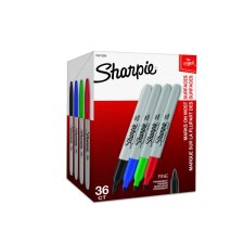Sharpie Permanent Markers, Fine Tip, Assorted Colours, 36/pkg