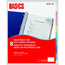 Basics&reg; Poly Index Dividers, Assorted Colours, 8 Tabs