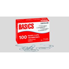 Basics&reg; Paper Clips, #1, 1-1/4", 100/bx
