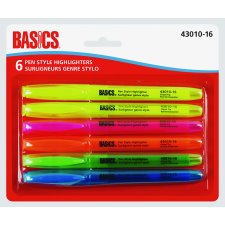 Basics&reg; Pen Style Highlighters, Assorted Colours, 6/pkg