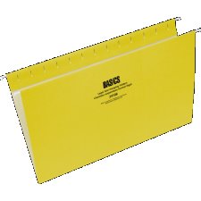 Basics&reg; Coloured Hanging Folders, Legal, Yellow, 25/box