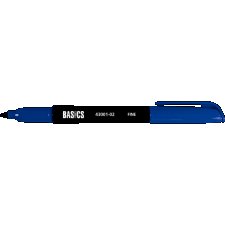 Basics&reg; Permanent Markers, Pen Style, Fine Tip, Blue, 12/box