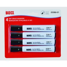 Basics&reg; Dry Erase Whiteboard Markers, Chisel Tip, Black, 4/pkg