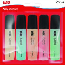 Basics&reg; Flat Highlighters, Chisel Tip, Assorted, 5/pkg