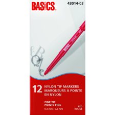 Basics&reg; Nylon Tip Markers Fine Tip Red 12/box