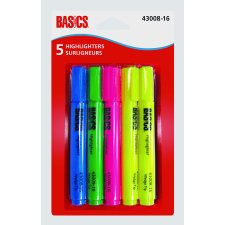 Basics&reg; Highlighters, Assorted Colours, 5/pkg