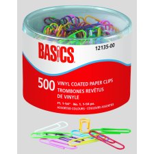 Basics&reg; Vinyl Coated Paper Clips, #1 1-1/4", 500/tb