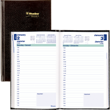 Blueline&reg; Traditional Daily Planner, 8" x 5", Hard Cover, Black, Bilingual