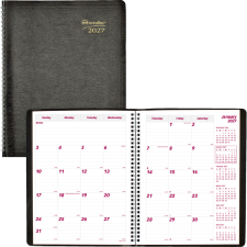Brownline&reg; Essential Monthly Diary, 11" x 8-1/2", English, Black