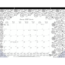 Blueline&reg; DoodlePlan� Colouring Monthly Desk Pad, 22" x 17", Botanica Design