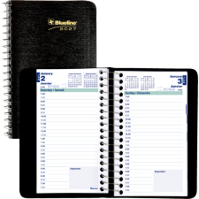 Blueline&reg; Essential Daily Diary, 6" x 3-1/2", Black, Bilingual