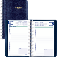 Blueline&reg; Essential Daily Diary, 8" x 5", Blue, Bilingual