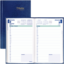Blueline&reg; Essential Daily Planner, 8" x 5", Hard Cover, Blue