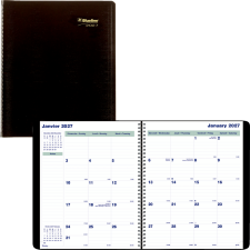 Blueline&reg; Essential Monthly Diary, 11" x 9-1/16", Bilingual, Black