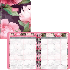 Blueline&reg; Essential Pink Ribbon Monthly Planner, 8-7/8" x 7-7/8", Bilingual, Pink Daisy Design