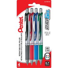 Pentel EnerGel Retractable Gel Pen, 0.7 mm, Assorted Colours, 4/pkg