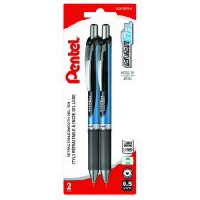 Pentel&reg; EnerGel&reg; Retractable Gel Pens, 0.5mm, Black, 2/pkg