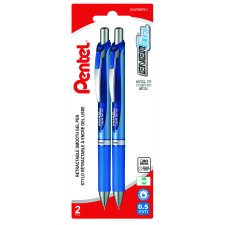 Pentel&reg; EnerGel&reg; Retractable Gel Pens, 0.5mm, Blue, 2/pkg
